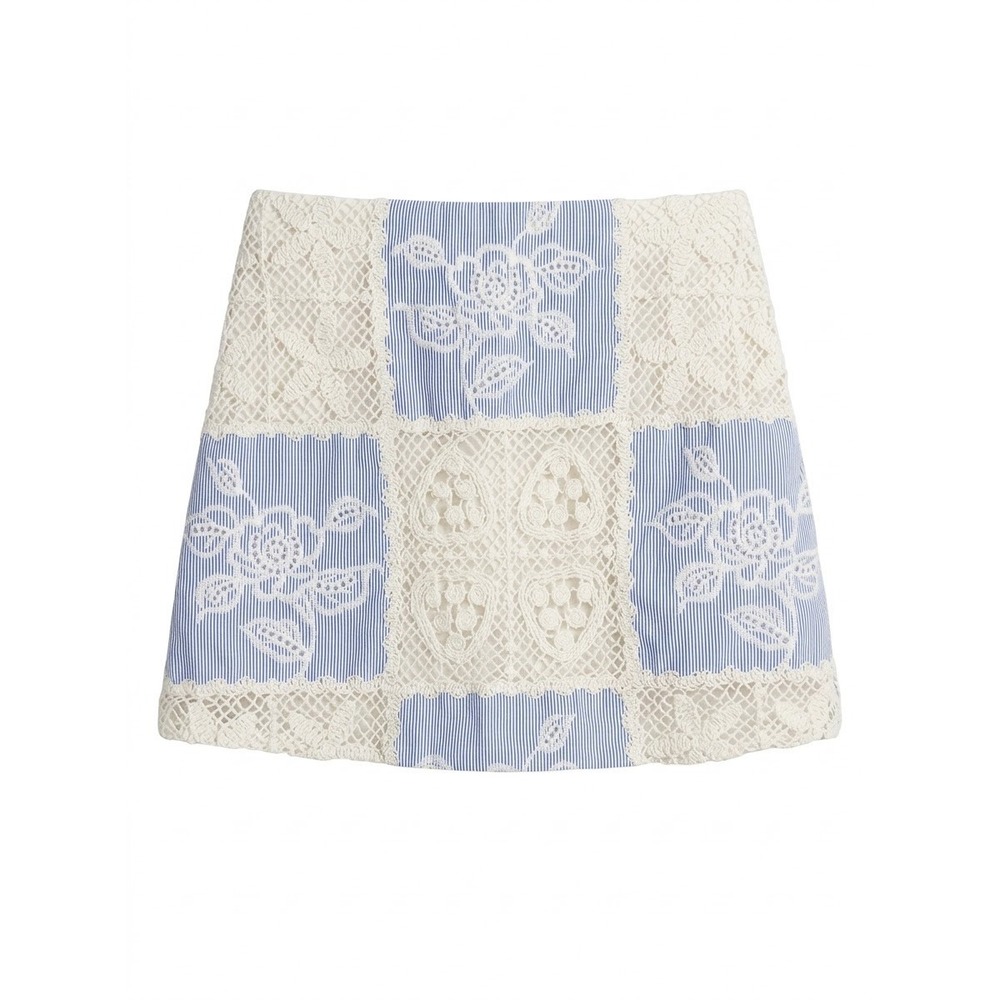 Sofie the Label Crochet Skirt Women S Blue White Pinstripe Patchwork Mini Lolo